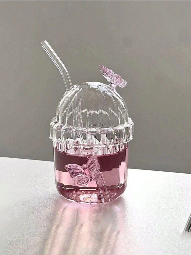 لیوان پیرکس پروانه صورتی🦋